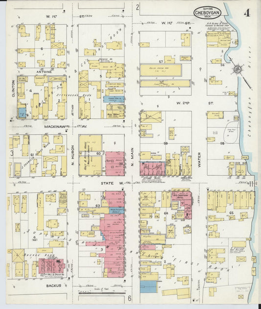 Sanborn Fire Insurance Map from Cheboygan, Cheboygan County, Michigan (1915), Sheet #0004 - Historic Sanborn Fire Insurance Map Print, vintage old map wall art, antique decor, genealogy gift, Michigan Michigan map