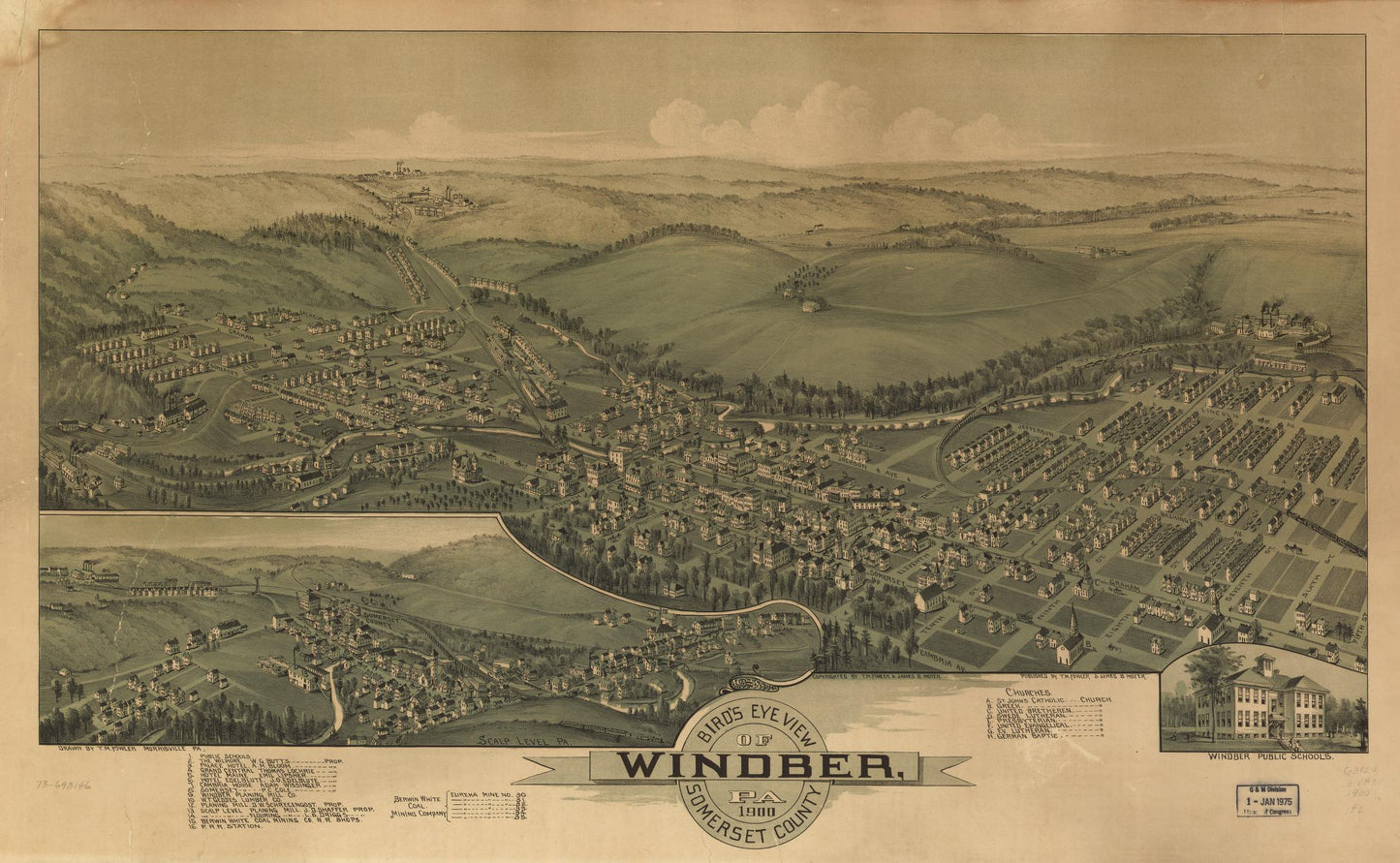 Bird's eye view of Windber, Pa. Somerset County 1900. (1900) – Historic Bird’s-Eye View Panorama Print