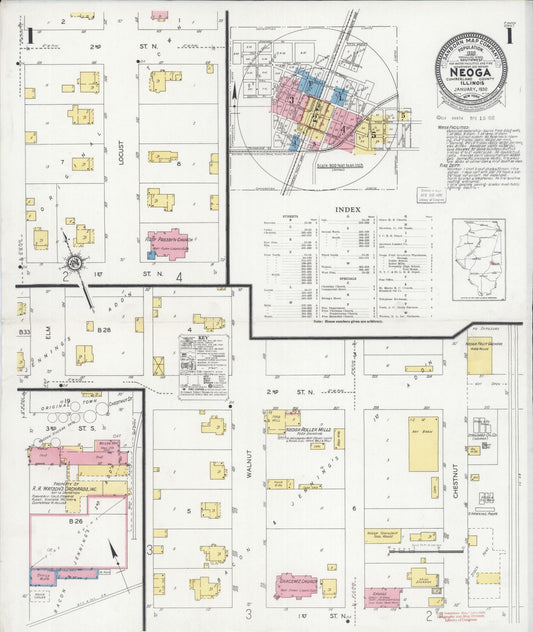 Sanborn Fire Insurance Map from Neoga, Cumberland County, Illinois (1930), Sheet #0001 - Historic Sanborn Fire Insurance Map Print, vintage old map wall art, antique decor, genealogy gift, Illinois Illinois map