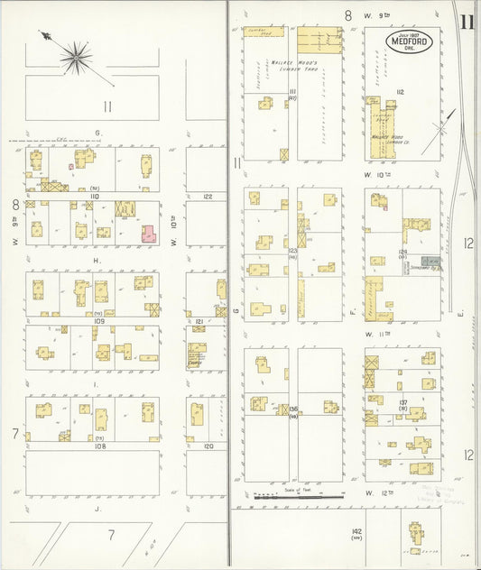 Sanborn Fire Insurance Map from Medford, Jackson County, Oregon (1907), Sheet #0011 - Historic Sanborn Fire Insurance Map Print, vintage old map wall art, antique decor, genealogy gift, Oregon Oregon map