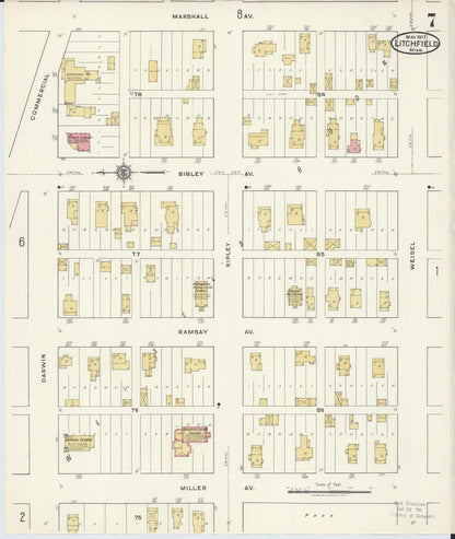 Sanborn Fire Insurance Map from Litchfield, Meeker County, Minnesota (1917), Sheet #0007 - Complete Map Set gallery image, historic Sanborn map, vintage wall art, Minnesota Minnesota