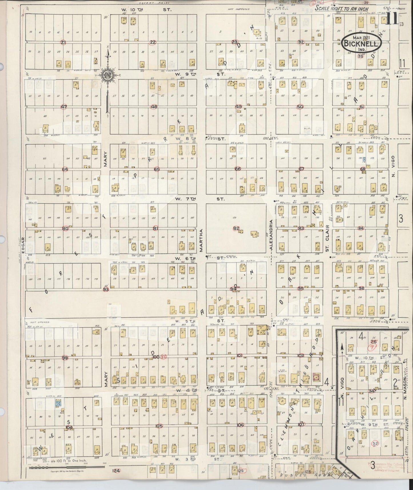 Sanborn Fire Insurance Map from Bicknell, Knox County, Indiana (1946), Sheet #0011 - Complete Map Set gallery image, historic Sanborn map, vintage wall art, Indiana Indiana