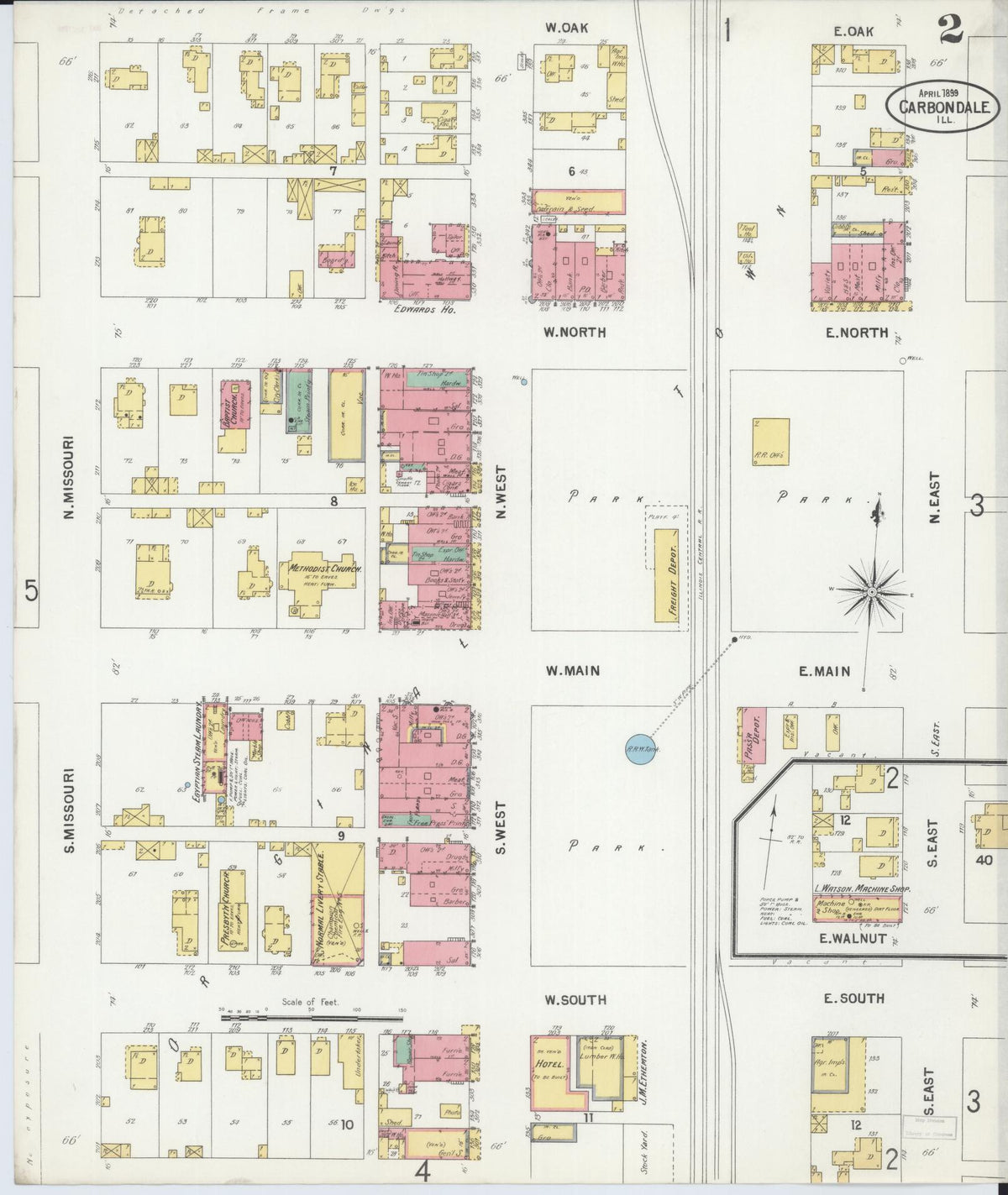 Sanborn Fire Insurance Map from Carbondale, Jackson County, Illinois (1899), Sheet #0002 - Complete Map Set gallery image, historic Sanborn map, vintage wall art, Illinois Illinois
