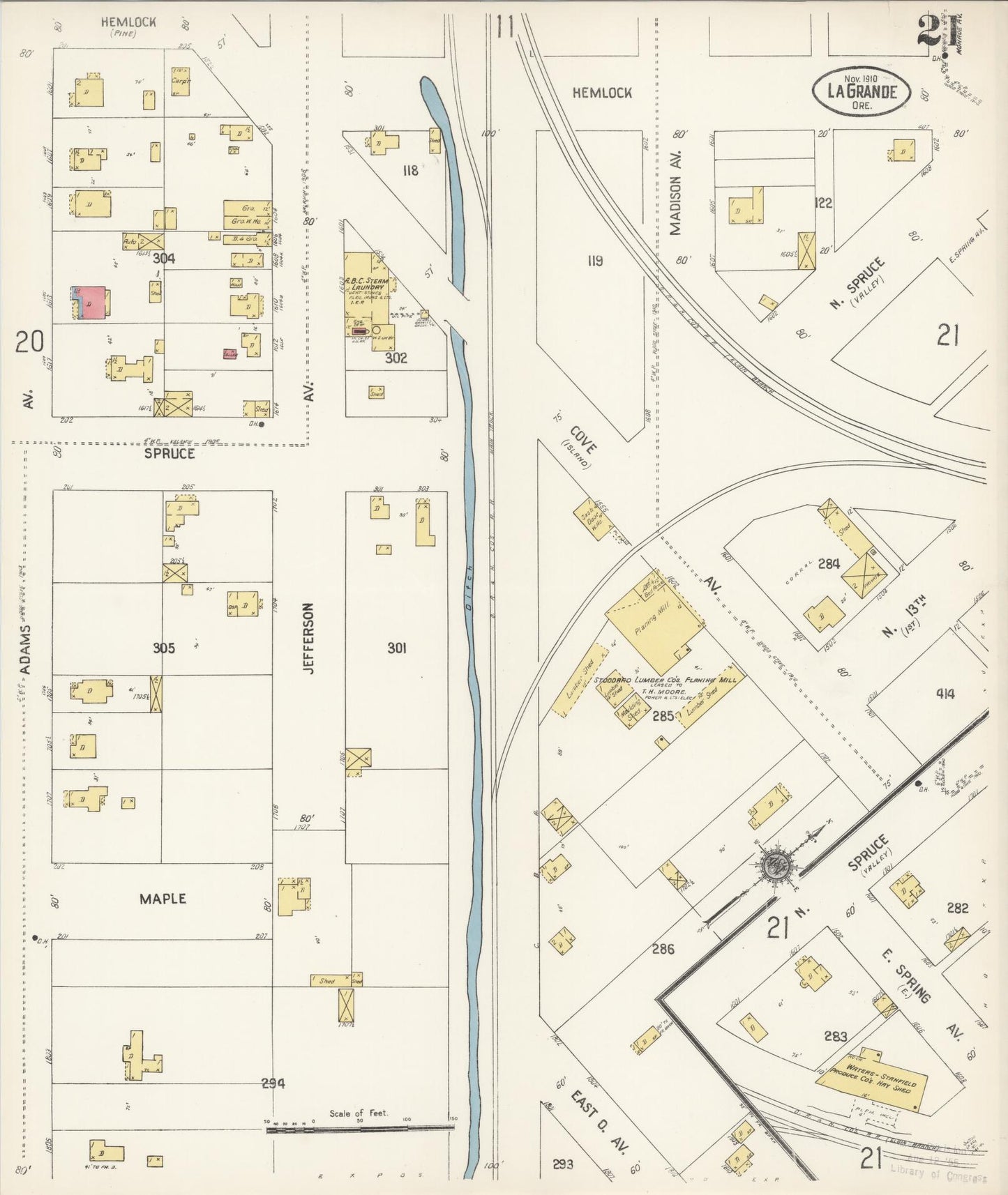 Sanborn Fire Insurance Map from La Grande, Union County, Oregon (1910), Sheet #0021 - Complete Map Set gallery image, historic Sanborn map, vintage wall art, Oregon Oregon