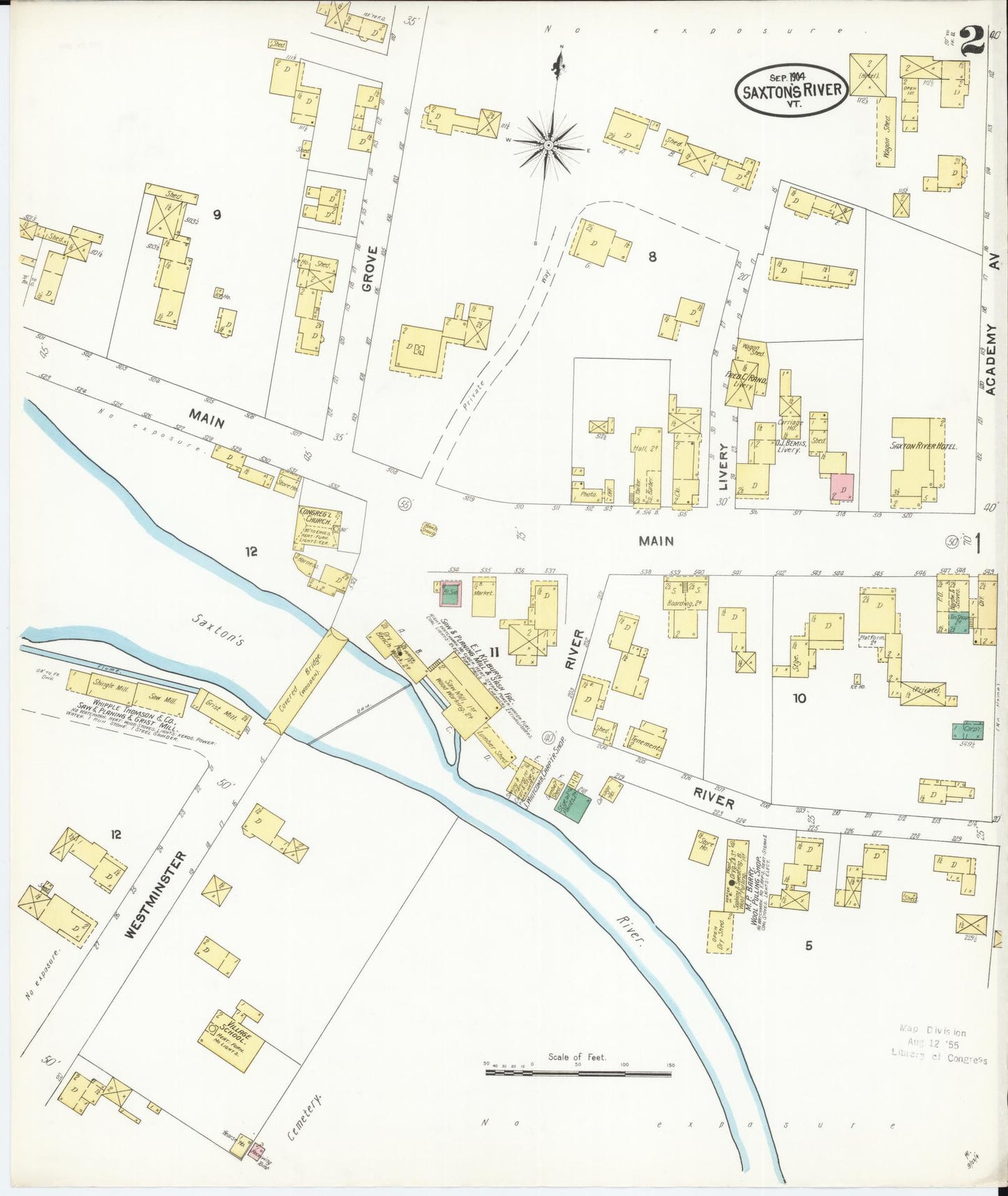 Sanborn Fire Insurance Map from Saxton's River, Windham County, Vermont (1904), Sheet #0002 - Complete Map Set gallery image, historic Sanborn map, vintage wall art, Vermont Vermont