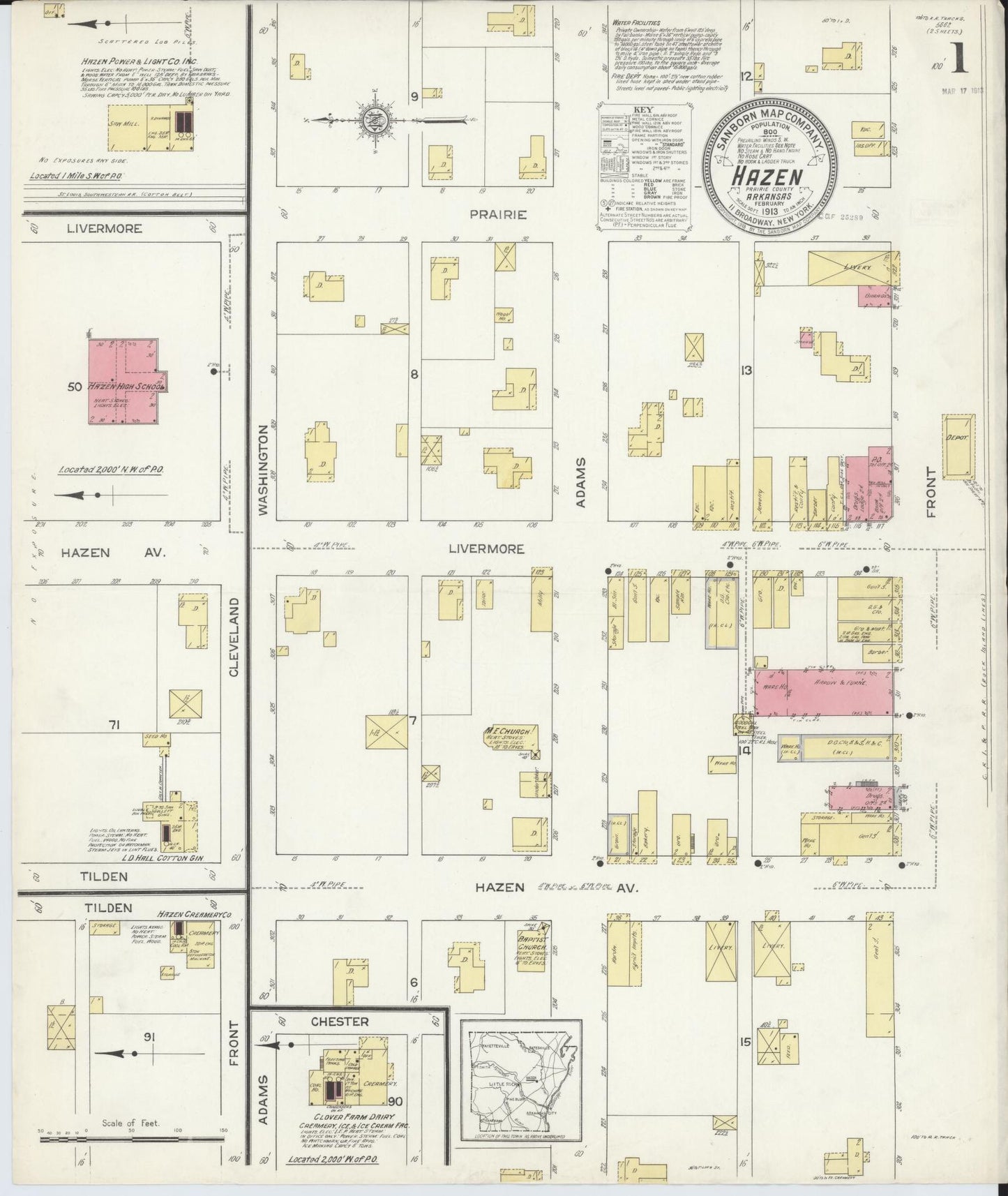 Sanborn Fire Insurance Map from Hazen, Prarie County, Arkansas (1913), Sheet #0001 - Complete Map Set gallery image, historic Sanborn map, vintage wall art, Arkansas Arkansas