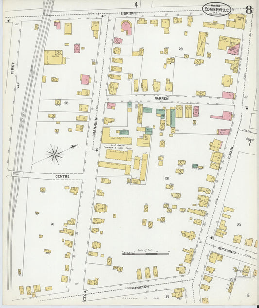 Sanborn Fire Insurance Map from Somerville, Somerset County, New Jersey (1902), Sheet #0008 - Historic Sanborn Fire Insurance Map Print, vintage old map wall art, antique decor, genealogy gift, New Jersey New Jersey map