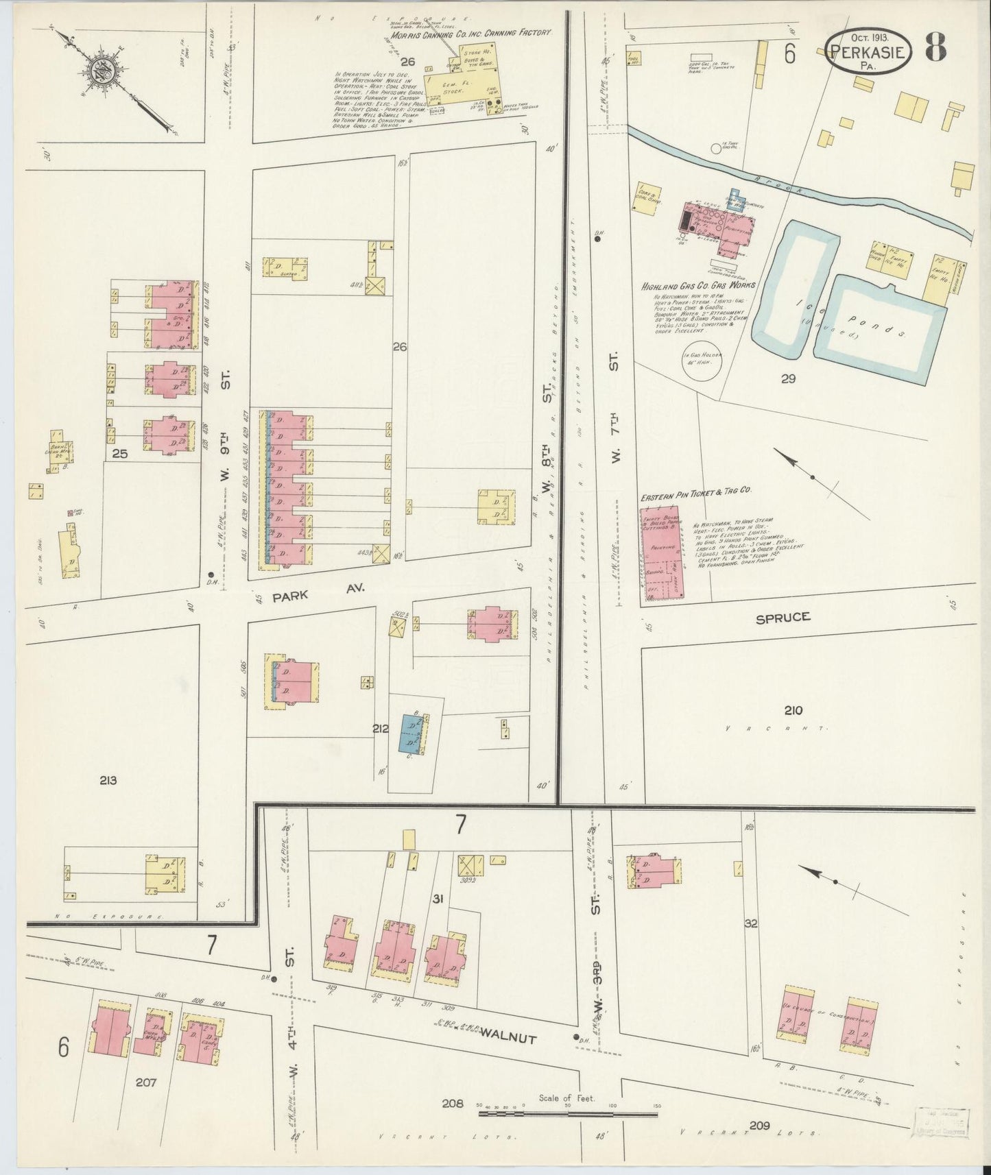 Sanborn Fire Insurance Map from Perkasie, Bucks County, Pennsylvania (1913), Sheet #0008 - Complete Map Set gallery image, historic Sanborn map, vintage wall art, Pennsylvania Pennsylvania