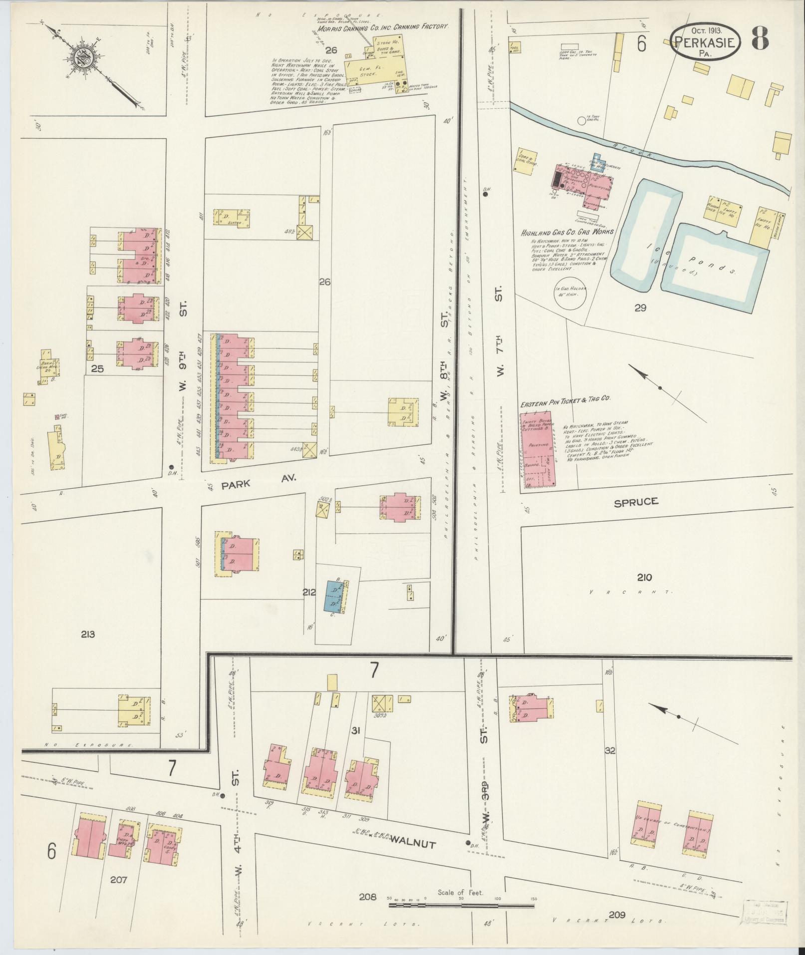 Sanborn Fire Insurance Map from Perkasie, Bucks County, Pennsylvania (1913), Sheet #0008 - Complete Map Set gallery image, historic Sanborn map, vintage wall art, Pennsylvania Pennsylvania