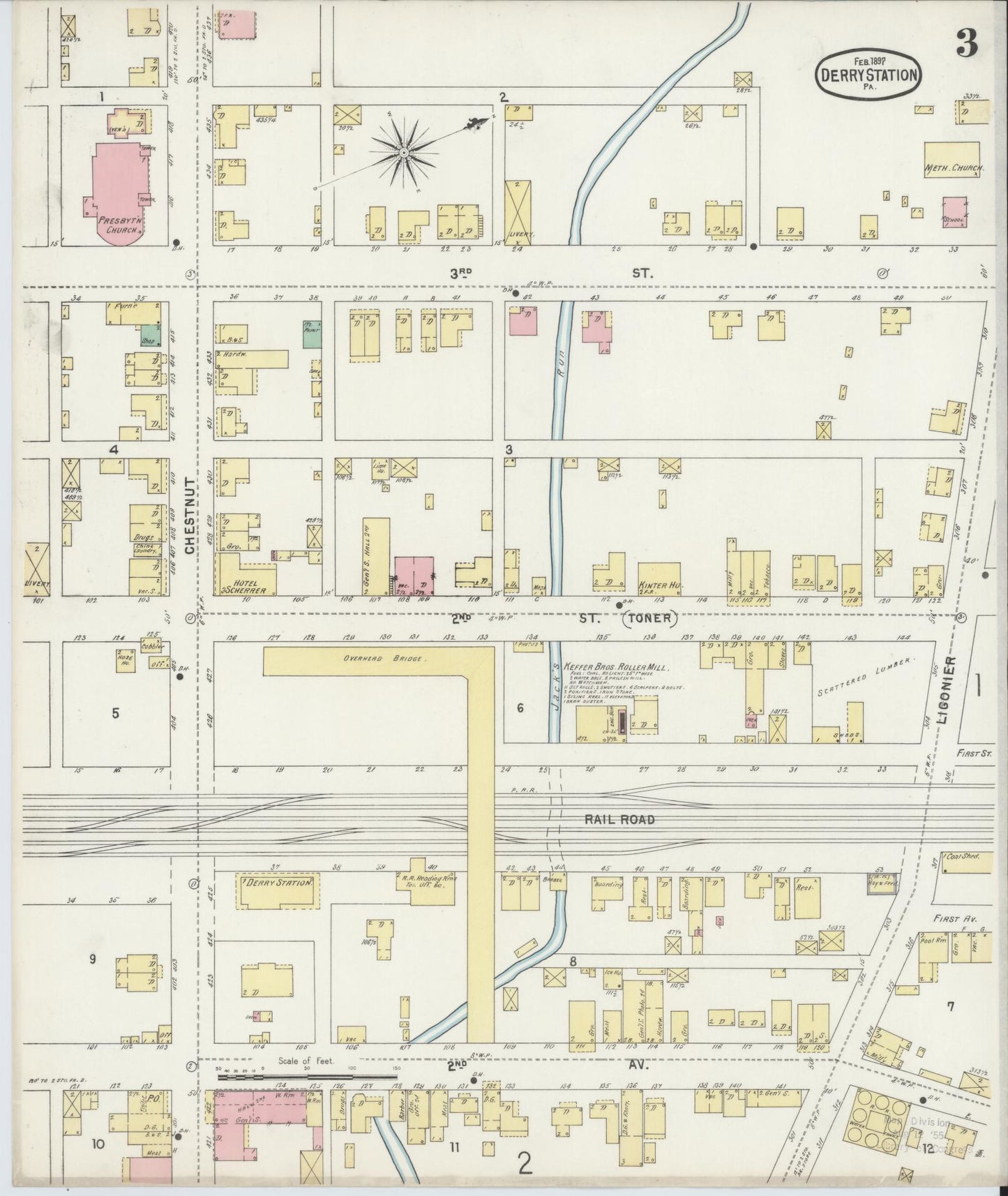Sanborn Fire Insurance Map from Derry, Westmoreland County, Pennsylvania (1897), Sheet #0003 - Historic Sanborn Fire Insurance Map Print, vintage old map wall art, antique decor, genealogy gift, Pennsylvania Pennsylvania map