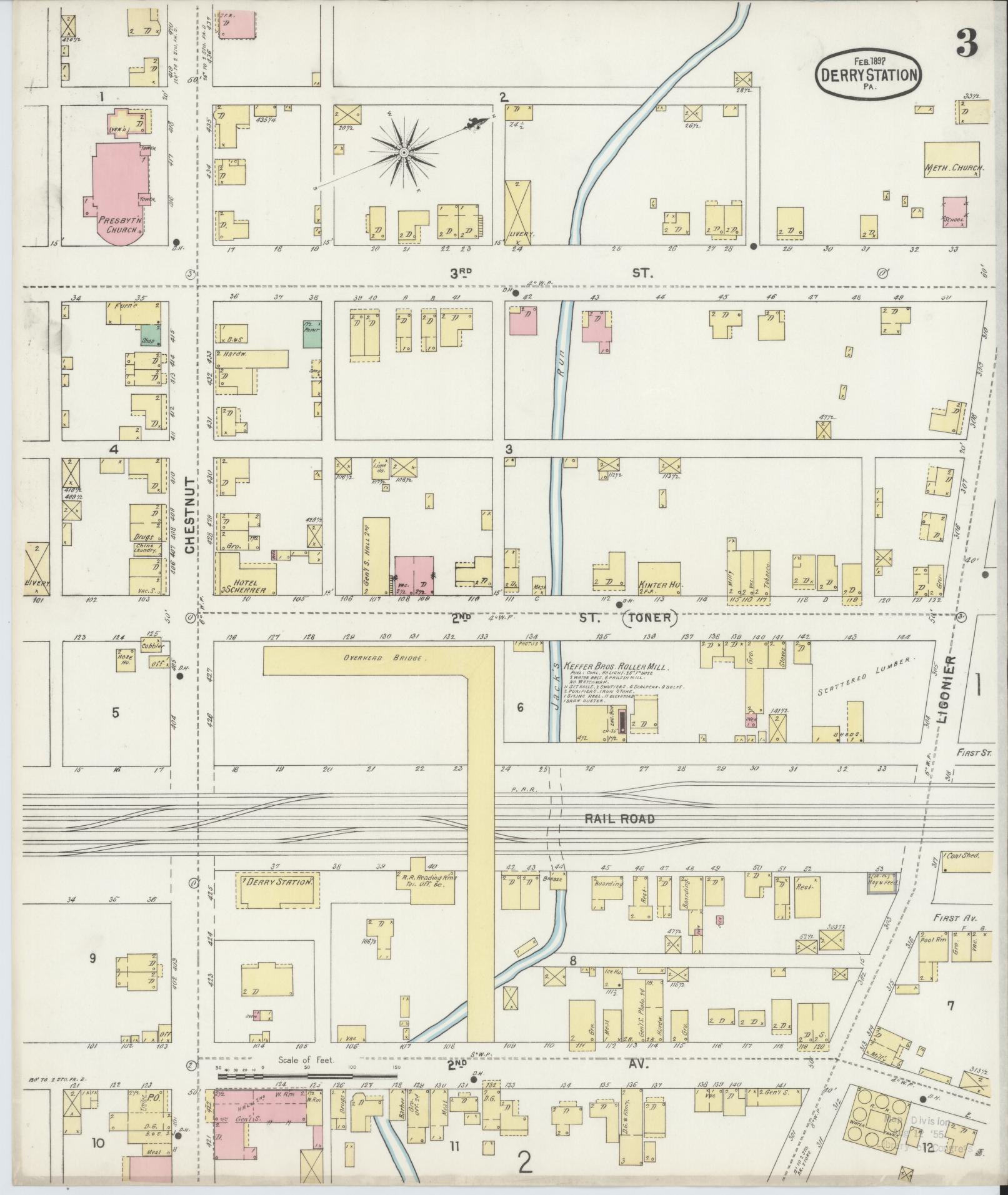 Sanborn Fire Insurance Map from Derry, Westmoreland County, Pennsylvania (1897), Sheet #0003 - Historic Sanborn Fire Insurance Map Print, vintage old map wall art, antique decor, genealogy gift, Pennsylvania Pennsylvania map