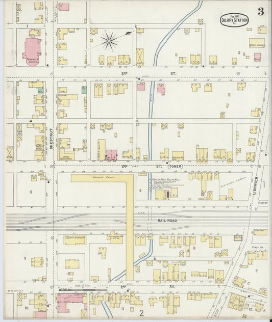 Sanborn Fire Insurance Map from Derry, Westmoreland County, Pennsylvania (1897), Sheet #0003 - Historic Sanborn Fire Insurance Map Print, vintage old map wall art, antique decor, genealogy gift, Pennsylvania Pennsylvania map