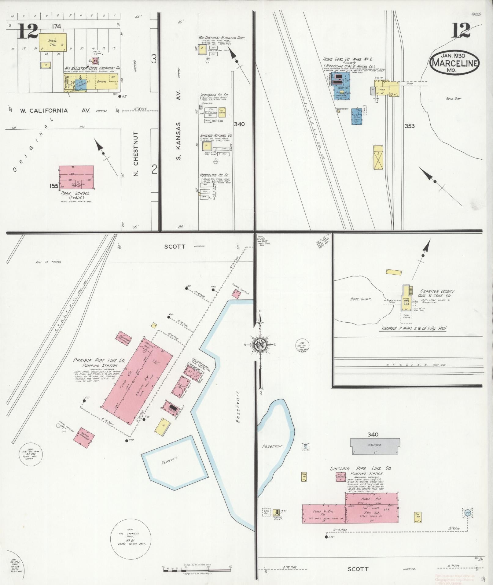 Sanborn Fire Insurance Map from Marceline, Linn County, Missouri (1930), Sheet #0012 - Complete Map Set gallery image, historic Sanborn map, vintage wall art, Missouri Missouri