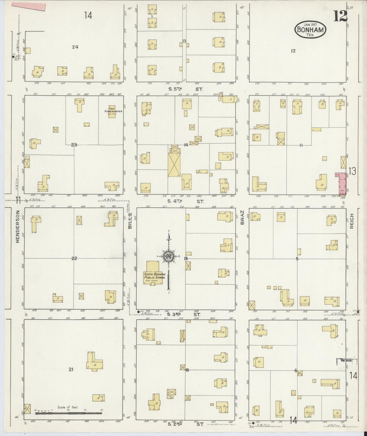 Sanborn Fire Insurance Map from Bonham, Fannin County, Texas (1917), Sheet #0012 - Complete Map Set gallery image, historic Sanborn map, vintage wall art, Texas Texas