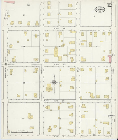 Sanborn Fire Insurance Map from Bonham, Fannin County, Texas (1917), Sheet #0012 - Complete Map Set gallery image, historic Sanborn map, vintage wall art, Texas Texas