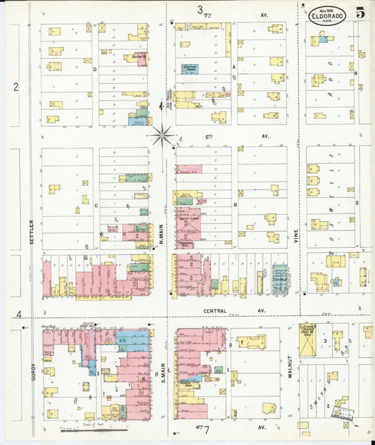 Sanborn Fire Insurance Map from El Dorado, Butler County, Kansas (1899), Sheet #0005 - Historic Sanborn Fire Insurance Map Print, vintage old map wall art, antique decor, genealogy gift, Kansas Kansas map