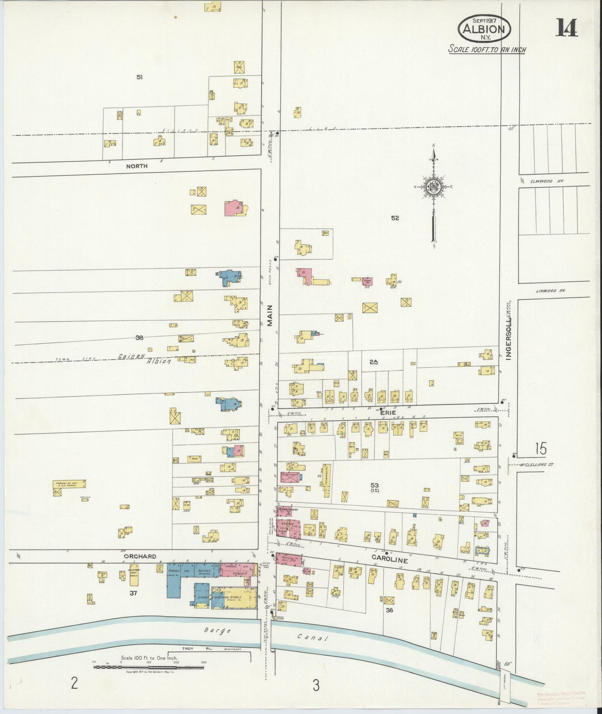 Sanborn Fire Insurance Map from Albion, Orleans County, New York (1917), Sheet #0014 - Complete Map Set gallery image, historic Sanborn map, vintage wall art, New York New York