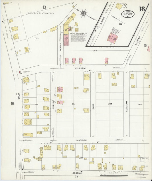 Sanborn Fire Insurance Map from Dover, Morris County, New Jersey (1916), Sheet #0018 - Historic Sanborn Fire Insurance Map Print, vintage old map wall art, antique decor, genealogy gift, New Jersey New Jersey map
