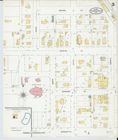 Sanborn Fire Insurance Map from Crystal Falls, Iron County, Michigan (1904), Sheet #0003 - Complete Map Set gallery image, historic Sanborn map, vintage wall art, Michigan Michigan
