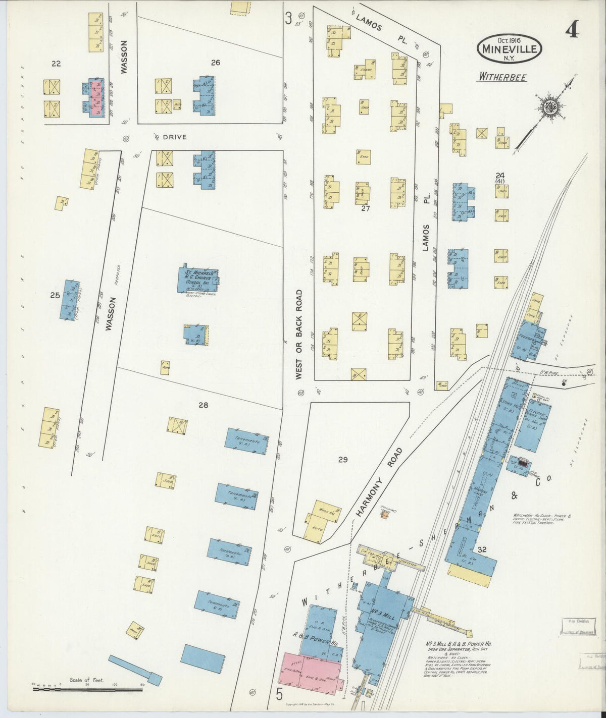 Sanborn Fire Insurance Map from Mineville, Essex County, New York (1916), Sheet #0004 - Historic Sanborn Fire Insurance Map Print, vintage old map wall art, antique decor, genealogy gift, New York New York map