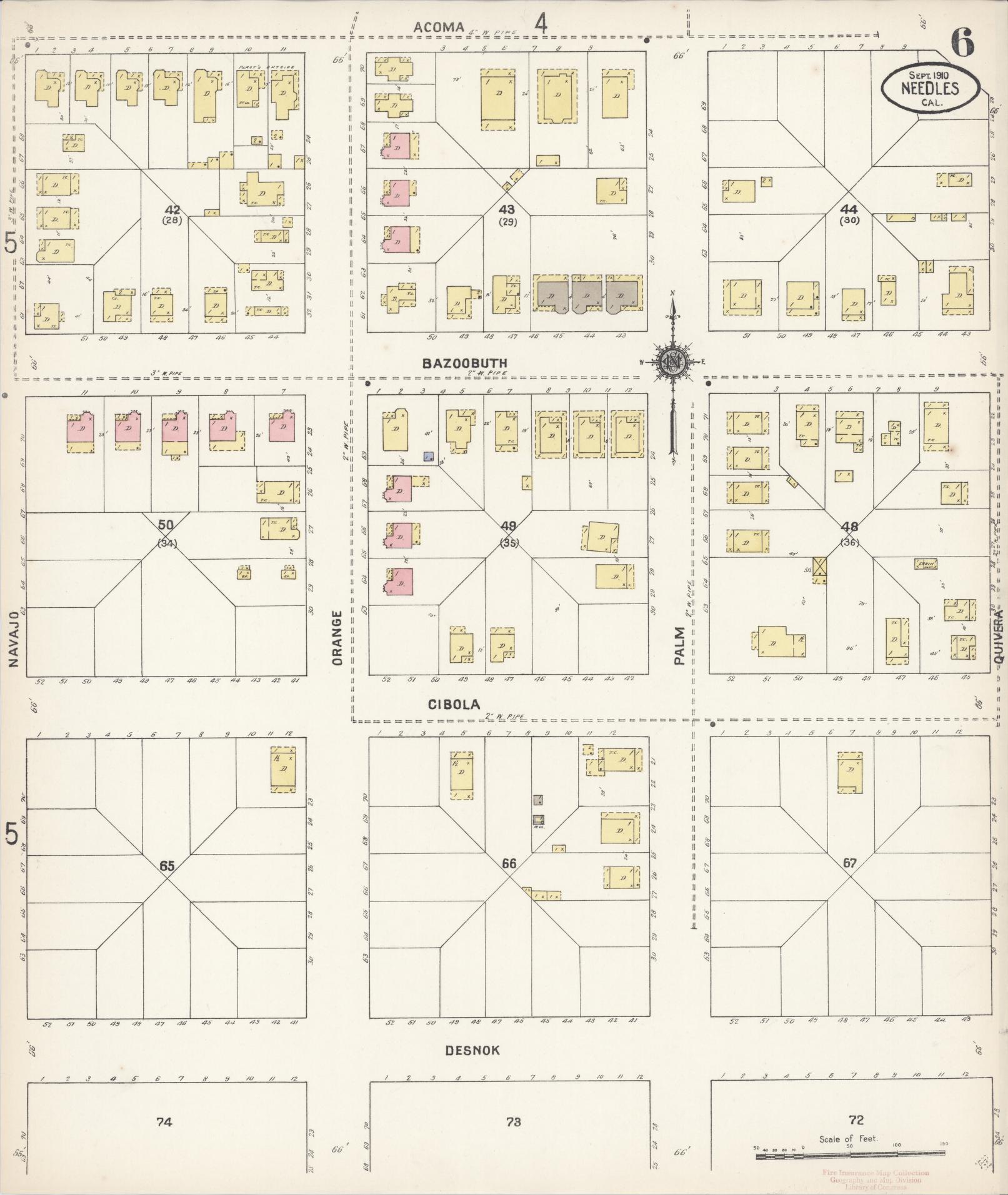 Sanborn Fire Insurance Map from Needles, San Bernardino County, California (1910), Sheet #0006 - Historic Sanborn Fire Insurance Map Print, vintage old map wall art, antique decor, genealogy gift, California California map