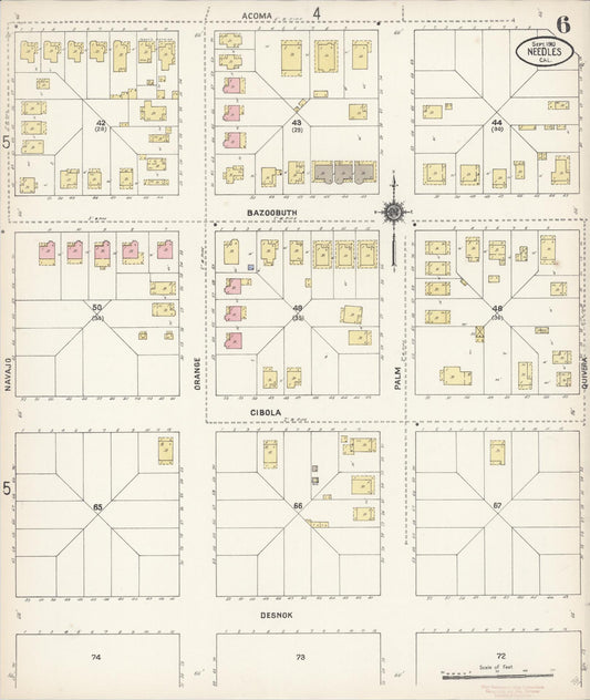 Sanborn Fire Insurance Map from Needles, San Bernardino County, California (1910), Sheet #0006 - Historic Sanborn Fire Insurance Map Print, vintage old map wall art, antique decor, genealogy gift, California California map
