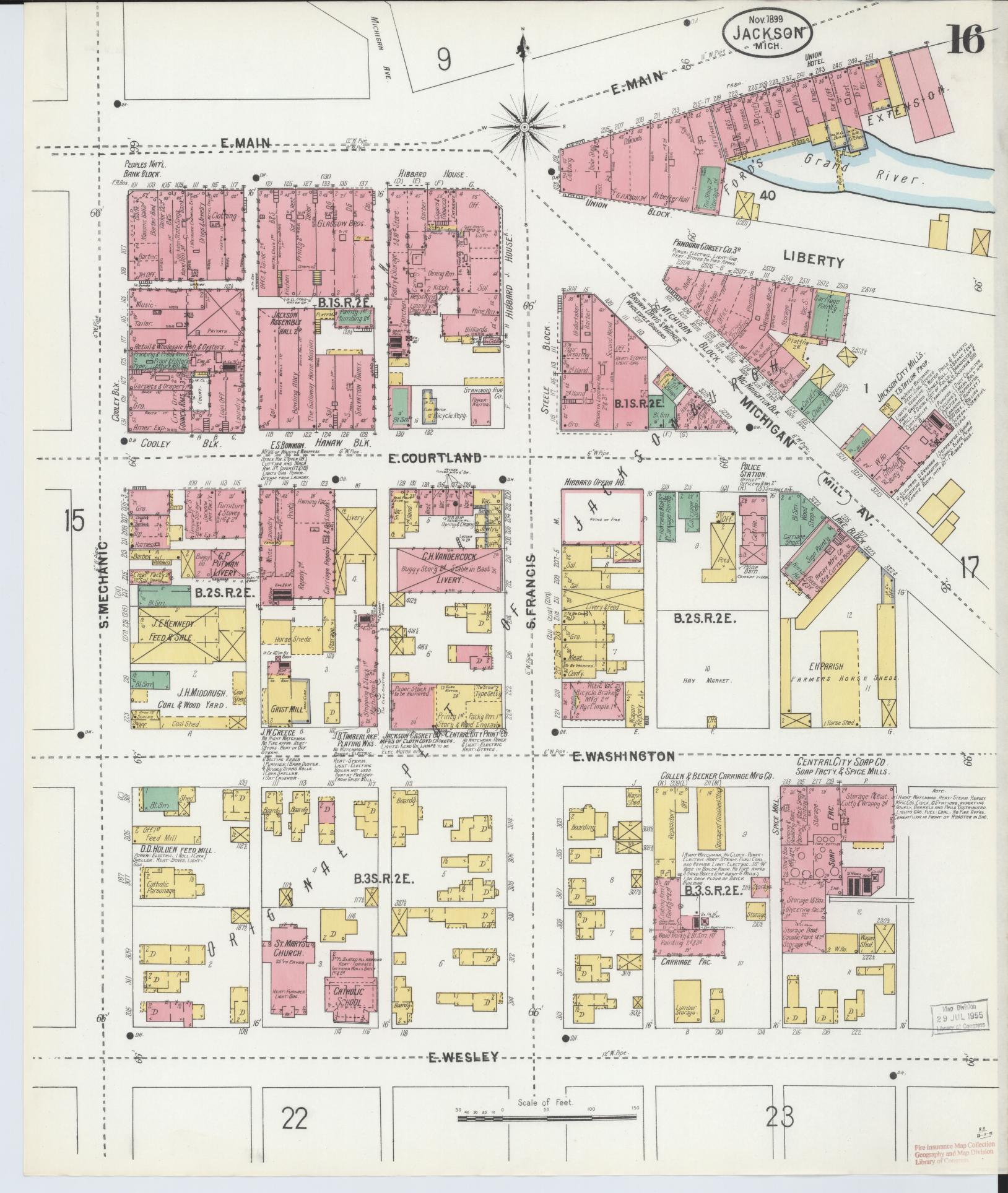 Sanborn Fire Insurance Map from Jackson, Jackson County, Michigan (1899), Sheet #0016 - Complete Map Set gallery image, historic Sanborn map, vintage wall art, Michigan Michigan