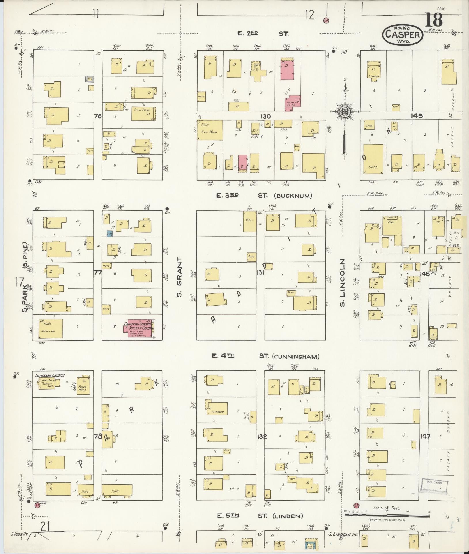 Sanborn Fire Insurance Map from Casper, Natrona County, Wyoming (1921), Sheet #0019 - Complete Map Set gallery image, historic Sanborn map, vintage wall art, Wyoming Wyoming
