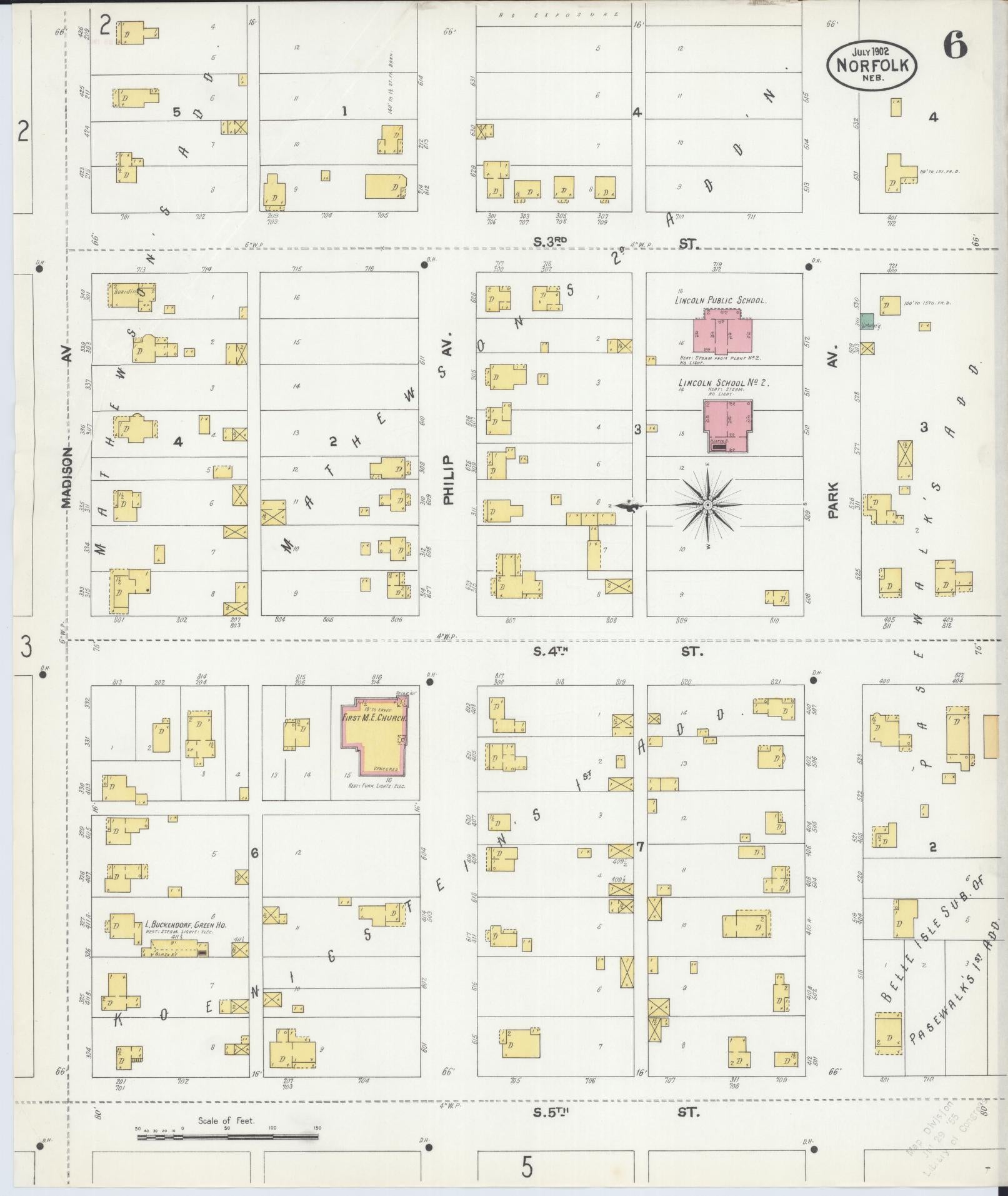 Sanborn Fire Insurance Map from Norfolk, Madison County, Nebraska (1902), Sheet #0006 - Complete Map Set gallery image, historic Sanborn map, vintage wall art, Nebraska Nebraska