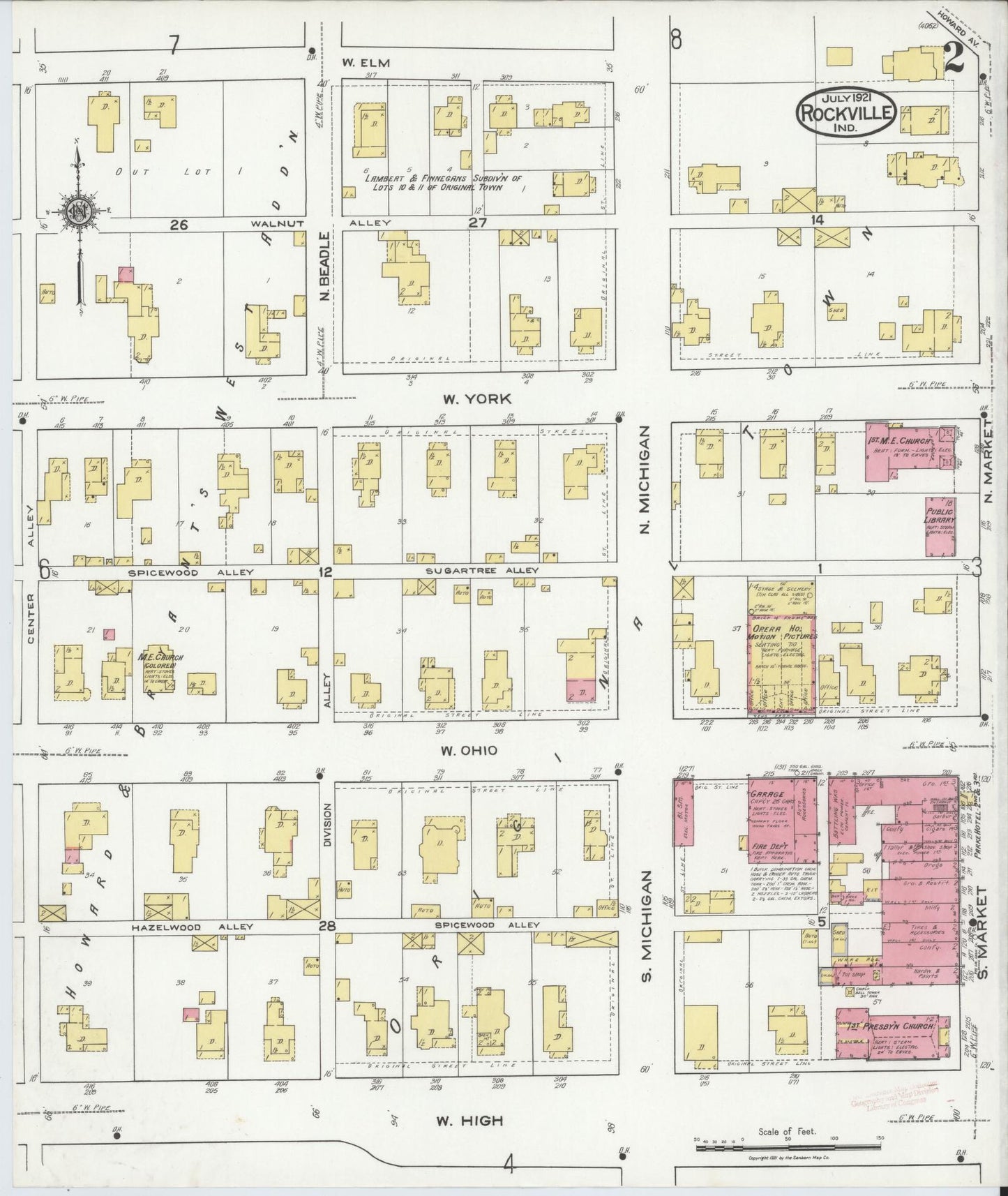 Sanborn Fire Insurance Map from Rockville, Parke County, Indiana (1921), Sheet #0002 - Complete Map Set gallery image, historic Sanborn map, vintage wall art, Indiana Indiana