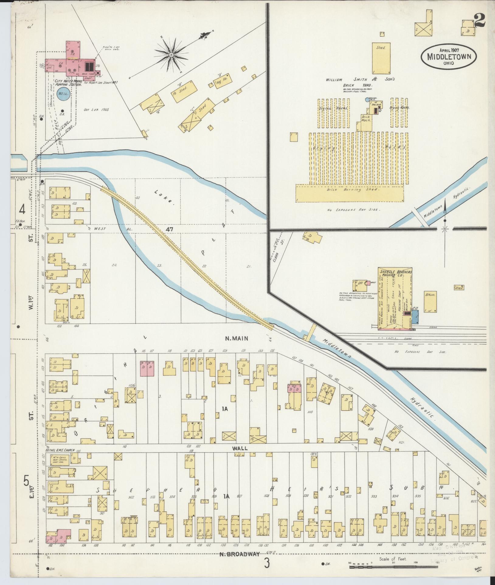 Sanborn Fire Insurance Map from Middletown, Butler County, Ohio (1907), Sheet #0002 - Historic Sanborn Fire Insurance Map Print, vintage old map wall art, antique decor, genealogy gift, Ohio Ohio map