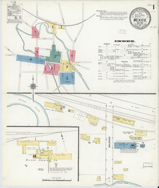 Sanborn Fire Insurance Map from Mexico, Oswego County, New York (1911), Sheet #0001 - Historic Sanborn Fire Insurance Map Print, vintage old map wall art, antique decor, genealogy gift, New York New York map