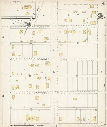 Sanborn Fire Insurance Map from Pasco, Franklin County, Washington (1912), Sheet #0004 - Complete Map Set gallery image, historic Sanborn map, vintage wall art, Washington Washington