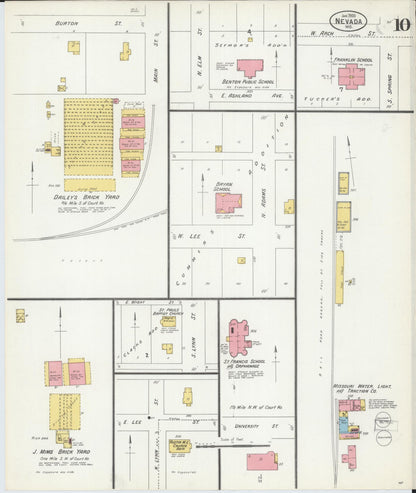 Sanborn Fire Insurance Map from Nevada, Vernon County, Missouri (1900), Sheet #0010 - Historic Sanborn Fire Insurance Map Print, vintage old map wall art, antique decor, genealogy gift, Missouri Missouri map