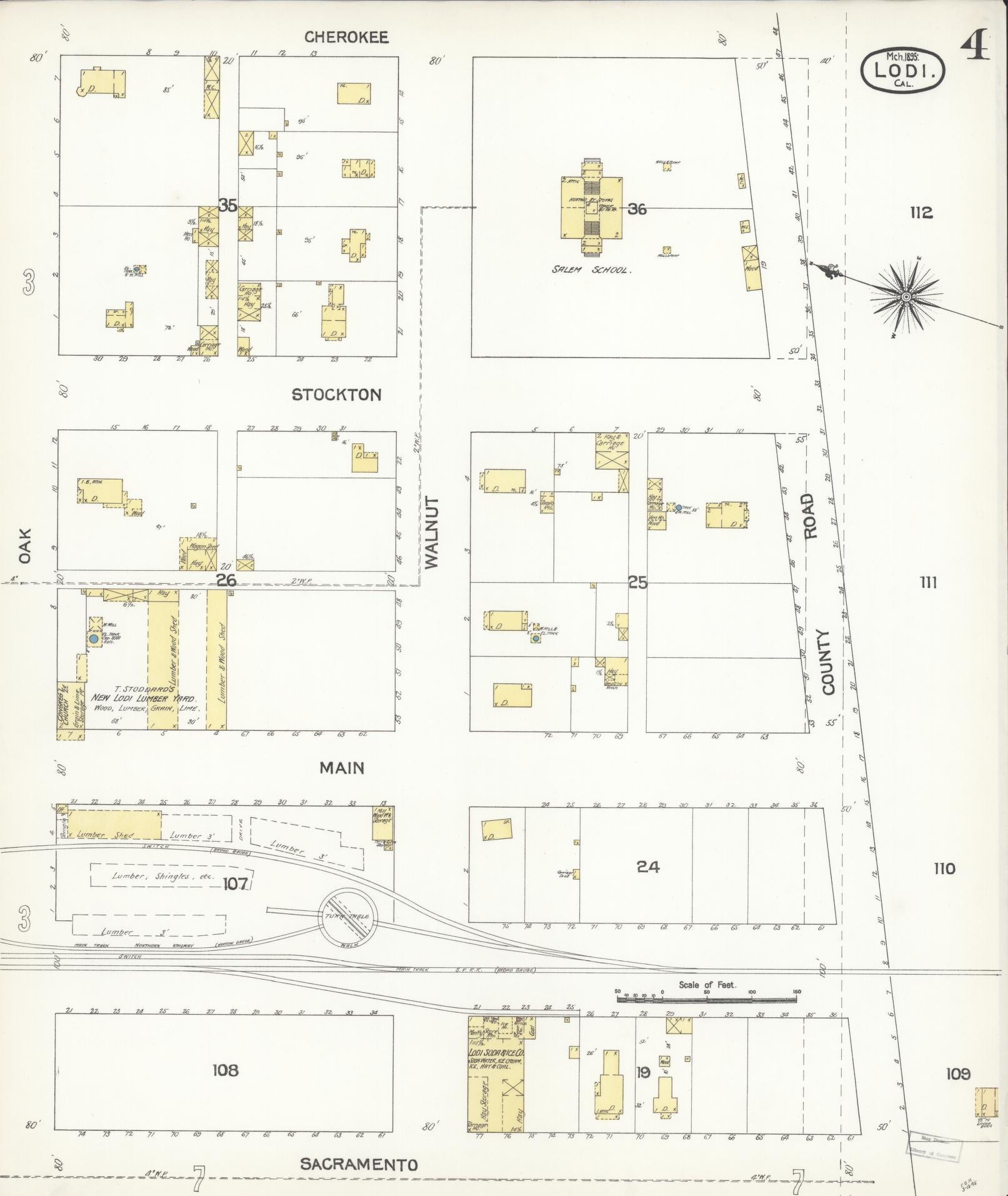 Sanborn Fire Insurance Map from Lodi, San Joaquin County, California (1895), Sheet #0004 - Historic Sanborn Fire Insurance Map Print, vintage old map wall art, antique decor, genealogy gift, California California map
