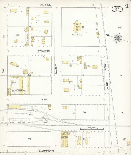 Sanborn Fire Insurance Map from Lodi, San Joaquin County, California (1895), Sheet #0004 - Historic Sanborn Fire Insurance Map Print, vintage old map wall art, antique decor, genealogy gift, California California map