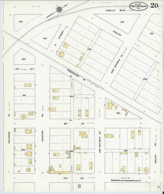 Sanborn Fire Insurance Map from Port Arthur, Jefferson County, Texas (1910), Sheet #0020 - Historic Sanborn Fire Insurance Map Print, vintage old map wall art, antique decor, genealogy gift, Texas Texas map