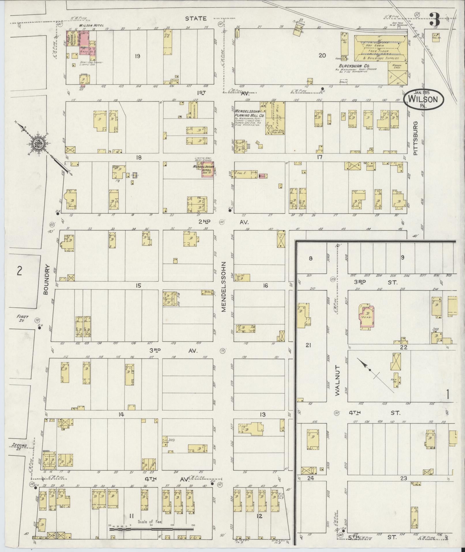 Sanborn Fire Insurance Map from Wilson, Allegheny County, Pennsylvania (1915), Sheet #0003 - Complete Map Set gallery image, historic Sanborn map, vintage wall art, Pennsylvania Pennsylvania