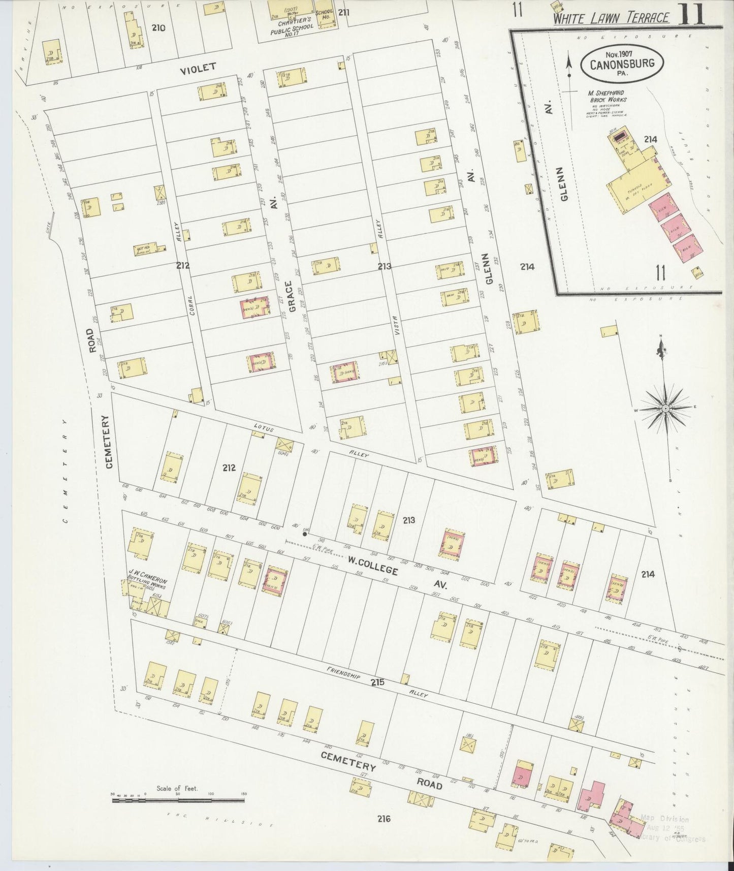 Sanborn Fire Insurance Map from Canonsburg, Washington County, Pennsylvania (1907), Sheet #0011 - Historic Sanborn Fire Insurance Map Print, vintage old map wall art, antique decor, genealogy gift, Pennsylvania Pennsylvania map