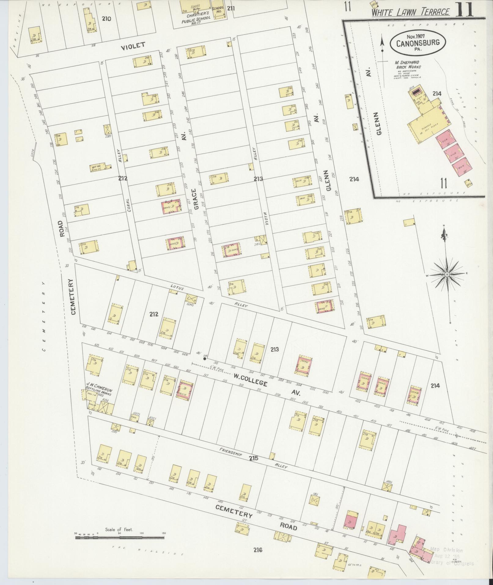 Sanborn Fire Insurance Map from Canonsburg, Washington County, Pennsylvania (1907), Sheet #0011 - Historic Sanborn Fire Insurance Map Print, vintage old map wall art, antique decor, genealogy gift, Pennsylvania Pennsylvania map