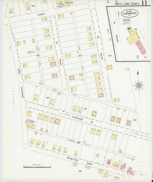 Sanborn Fire Insurance Map from Canonsburg, Washington County, Pennsylvania (1907), Sheet #0011 - Historic Sanborn Fire Insurance Map Print, vintage old map wall art, antique decor, genealogy gift, Pennsylvania Pennsylvania map