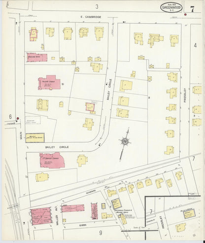 Sanborn Fire Insurance Map from Greenwood, Greenwood County, South Carolina (1913), Sheet #0007 - Complete Map Set gallery image, historic Sanborn map, vintage wall art, South Carolina South Carolina