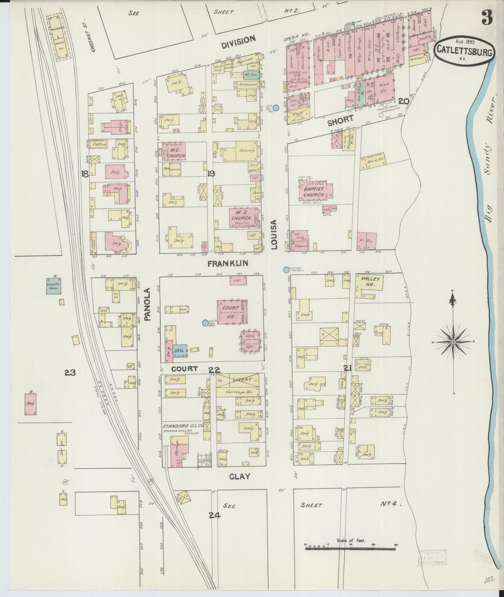 Sanborn Fire Insurance Map from Catlettsburg, Boyd County, Kentucky (1890), Sheet #0003 - Complete Map Set gallery image, historic Sanborn map, vintage wall art, Kentucky Kentucky