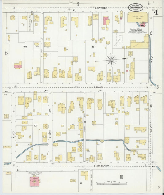 Sanborn Fire Insurance Map from Columbia, Maury County, Tennessee (1905), Sheet #0004 - Historic Sanborn Fire Insurance Map Print, vintage old map wall art, antique decor, genealogy gift, Tennessee Tennessee map