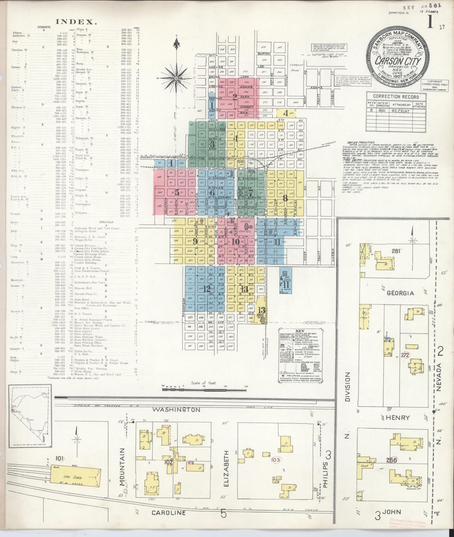 Sanborn Fire Insurance Map from Carson City, Carson City County, Nevada (1941), Sheet #0001 - Complete Map Set gallery image, historic Sanborn map, vintage wall art, Nevada Nevada