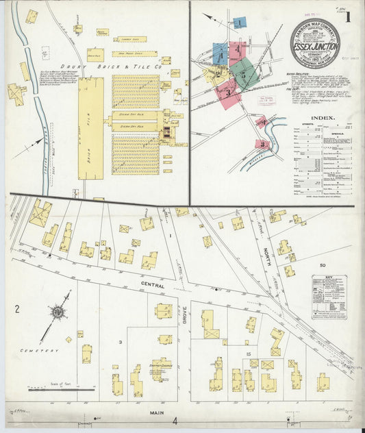 Sanborn Fire Insurance Map from Essex Junction, Chittenden County, Vermont (1910), Sheet #0001 - Historic Sanborn Fire Insurance Map Print, vintage old map wall art, antique decor, genealogy gift, Vermont Vermont map