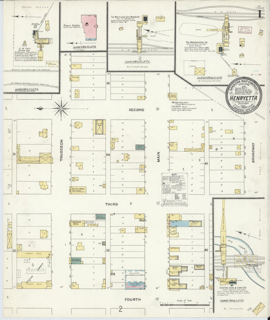 Sanborn Fire Insurance Map from Henryetta, Okmulgee County, Oklahoma (1909), Sheet #0001 - Historic Sanborn Fire Insurance Map Print, vintage old map wall art, antique decor, genealogy gift, Oklahoma Oklahoma map