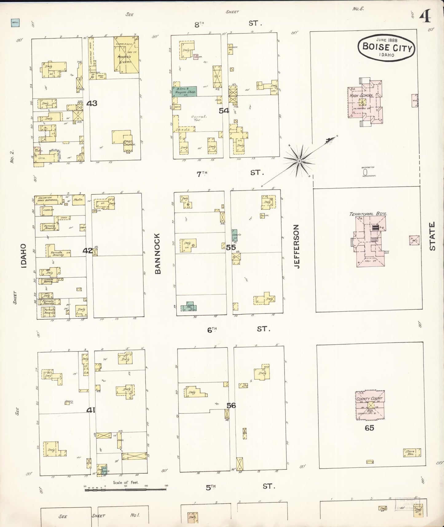 Sanborn Fire Insurance Map from Boise, Ada County, Idaho (1888), Sheet #0004 - Complete Map Set gallery image, historic Sanborn map, vintage wall art, Idaho Idaho