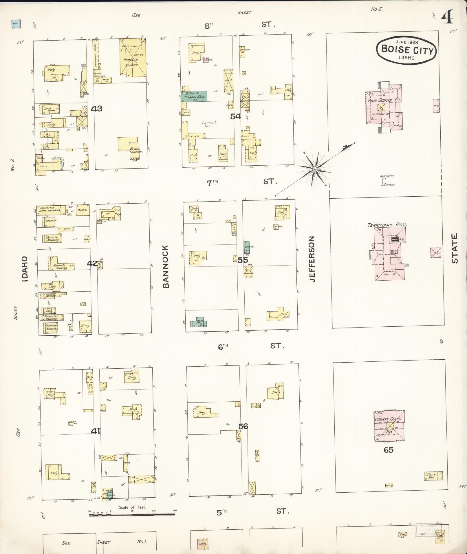 Sanborn Fire Insurance Map from Boise, Ada County, Idaho (1888), Sheet #0004 - Complete Map Set gallery image, historic Sanborn map, vintage wall art, Idaho Idaho
