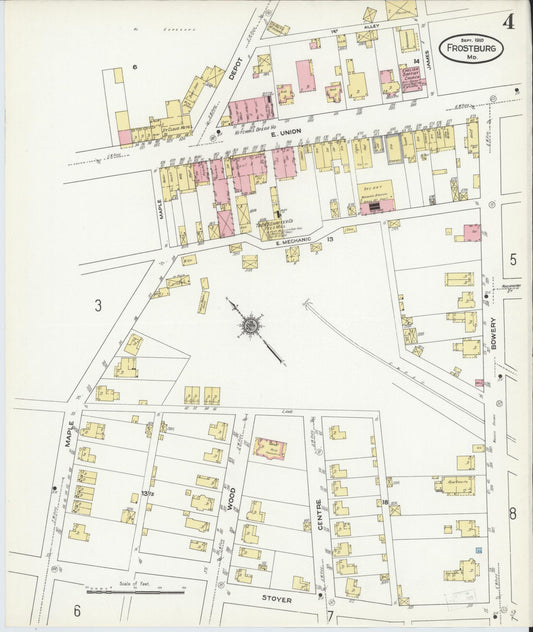 Sanborn Fire Insurance Map from Frostburg, Allegany County, Maryland (1910), Sheet #0004 - Historic Sanborn Fire Insurance Map Print, vintage old map wall art
